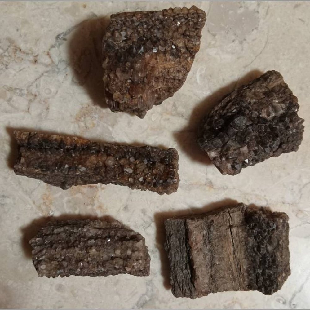 petrified wood covered in smokey \ smoky quartz stone rock fossil chunks - Picture 5 of 5